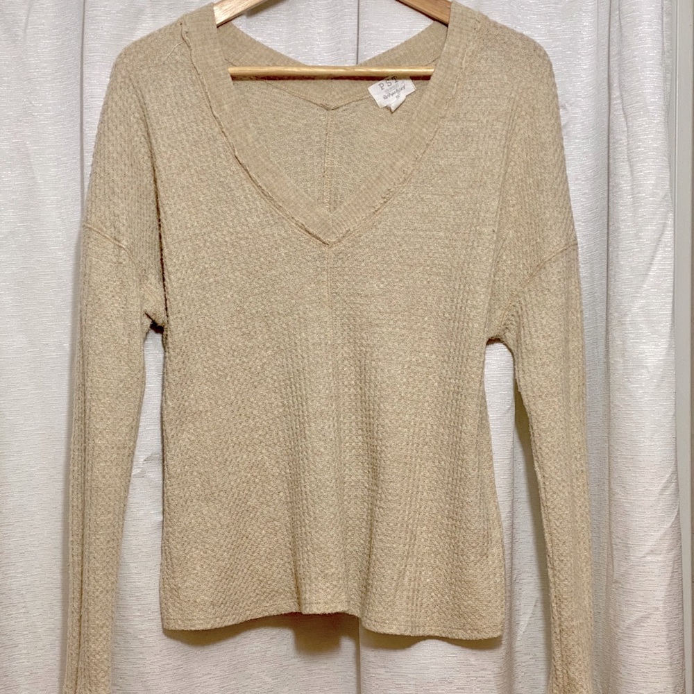 V-Neck Waffle Sweater